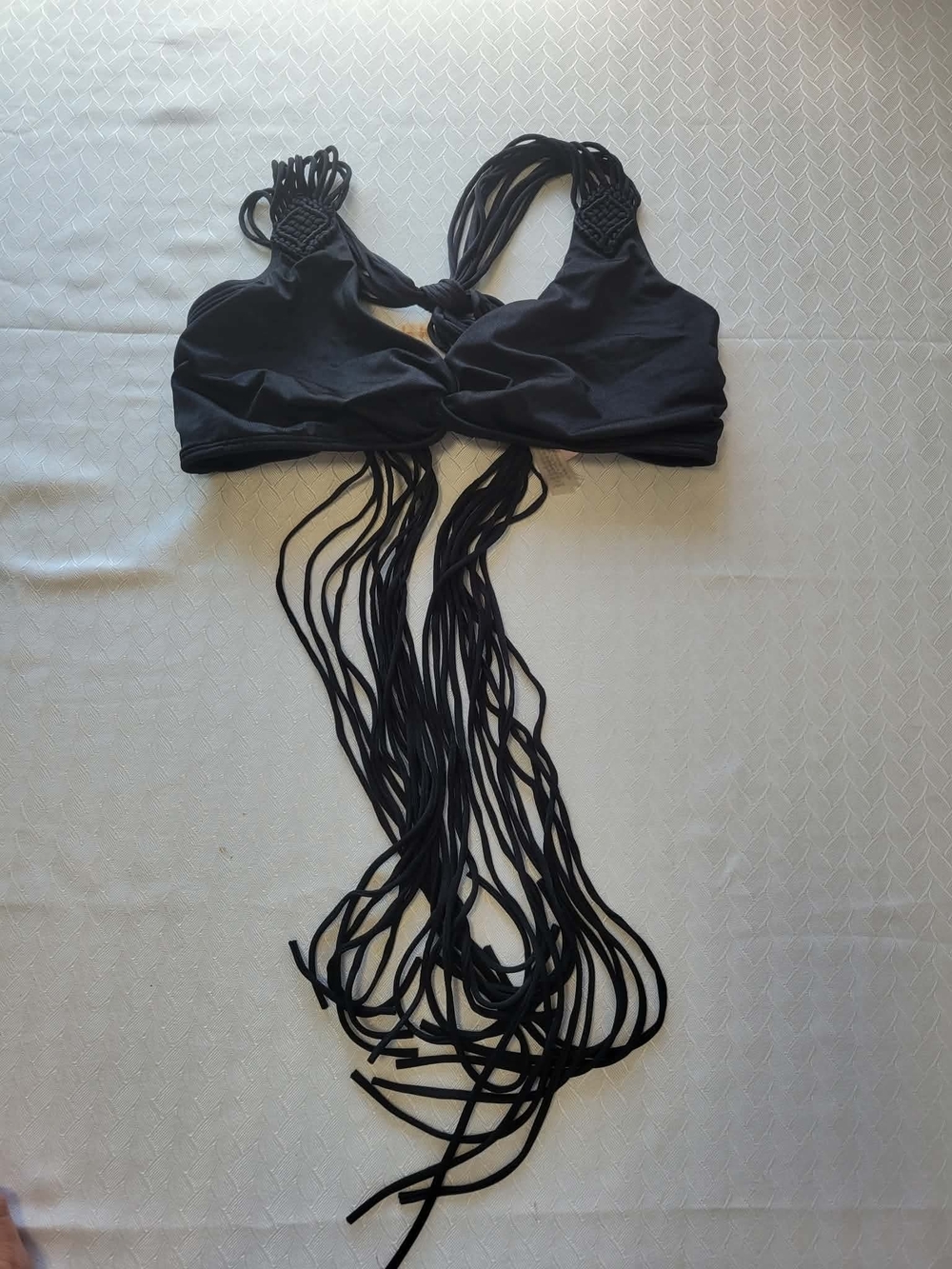 PINK Victoria's Secret Black Macramé Fringe Bikini Top